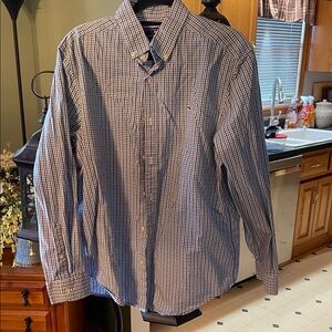 Vineyard Vines Men's Navy and White Plaid Shirt